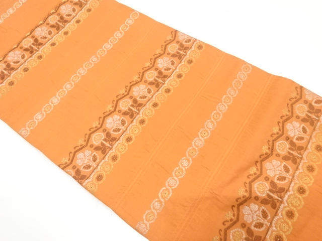 横段に草花模様織り出し　名古屋帯